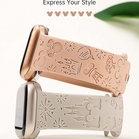 2 Packs Cartoon Engraved Band Compatible with Apple Watch Band 38mm 40mm 41mm 42 - Picture 2 of 6